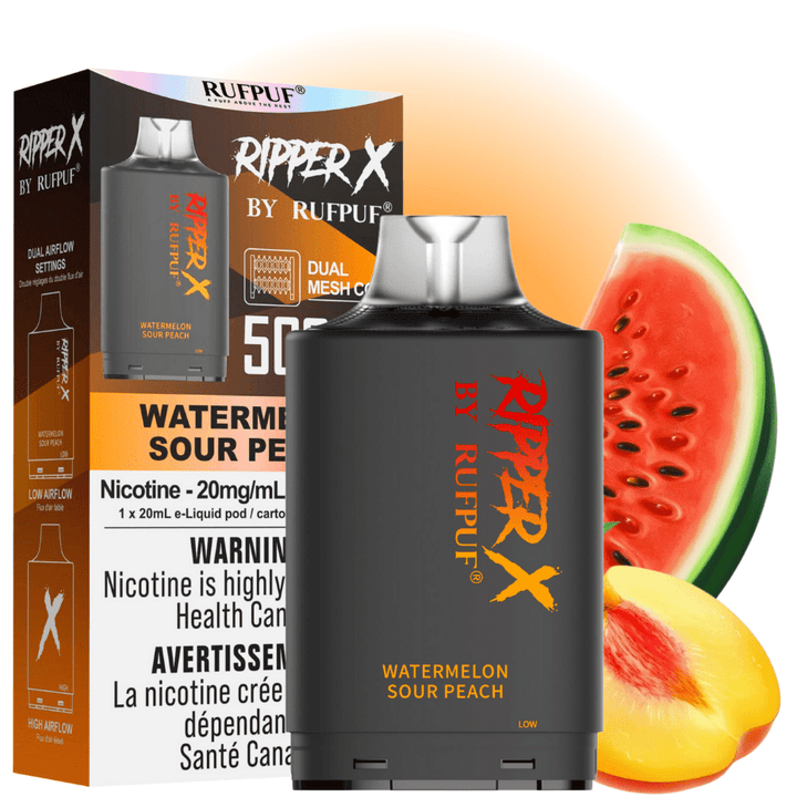 RufPuf Ripper X 50K Turbo Pod - Watermelon Sour Peach 20mg / 50000 Puffs Airdrie Vape SuperStore and Bong Shop Alberta Canada