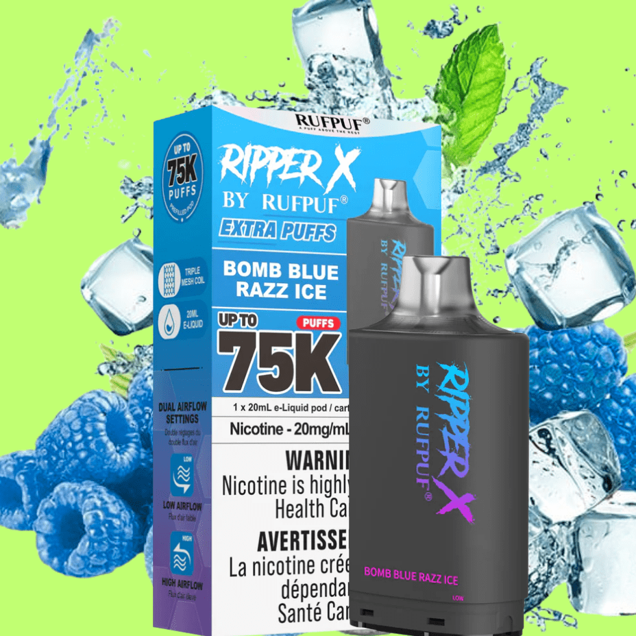 RufPuf Ripper X 75K Turbo Pod-Bomb Blue Razz Ice Airdrie Vape SuperStore and Bong Shop Alberta Canada