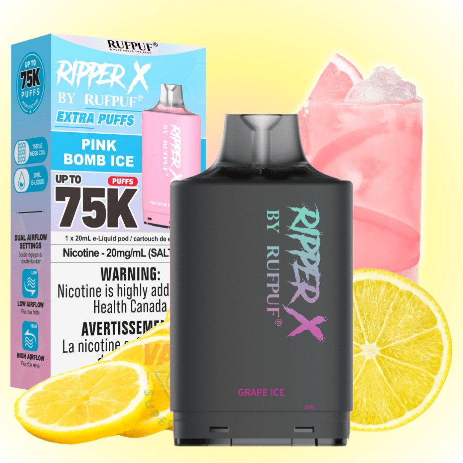 RufPuf Ripper X 75K Turbo Pod - Pink Bomb Ice 75000 Puffs / 20mg Airdrie Vape SuperStore and Bong Shop Alberta Canada