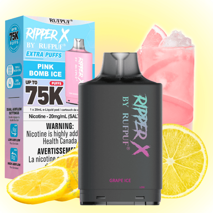 RufPuf Ripper X 75K Turbo Pod - Pink Bomb Ice 75000 Puffs / 20mg Airdrie Vape SuperStore and Bong Shop Alberta Canada
