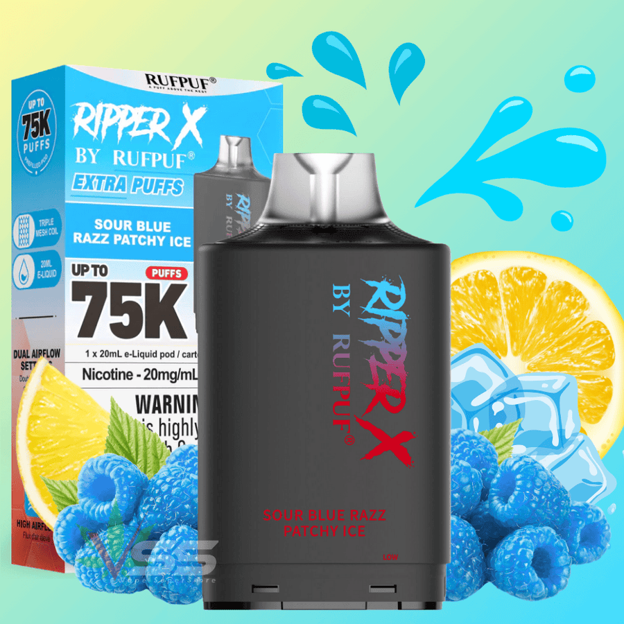 RufPuf Ripper X 75K Turbo Pod - Sour Blue Patchy Ice Airdrie Vape SuperStore and Bong Shop Alberta Canada
