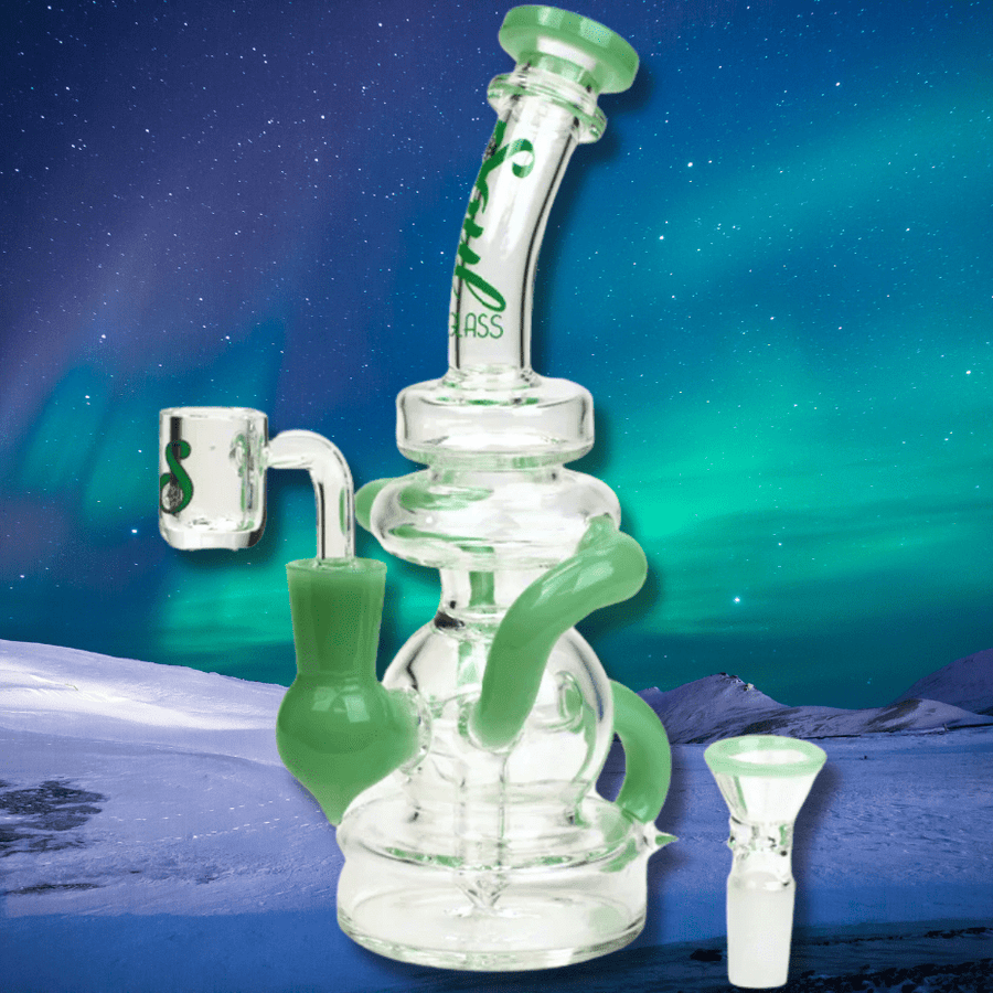 Soul Glass 2-in-1 Bent Neck Recycler 8" Green Airdrie Vape SuperStore and Bong Shop Alberta Canada