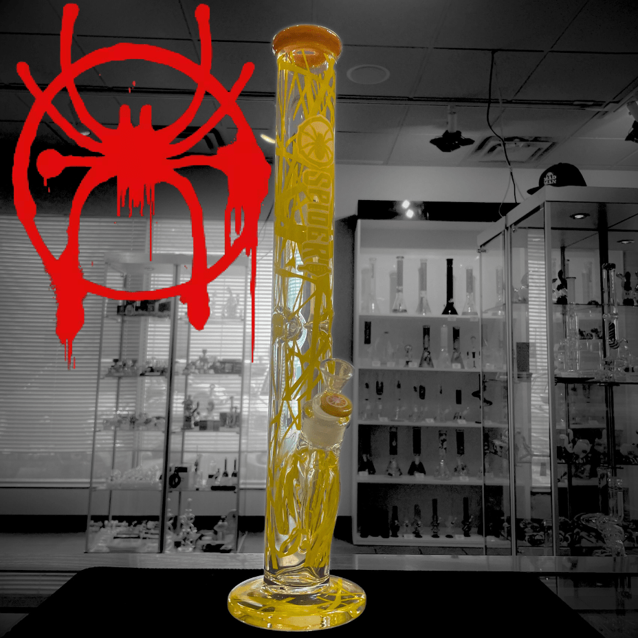 Spider Glass Cylindrical Spiderweb 9mm-18" Yellow Airdrie Vape SuperStore and Bong Shop Alberta Canada