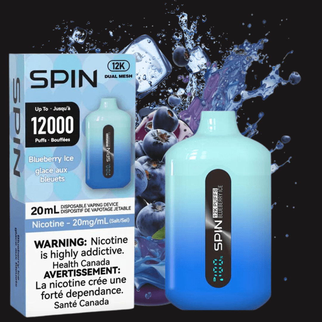 Spin Vape 12,000 Disposable Vape-Blueberry Ice 20mg Airdrie Vape SuperStore and Bong Shop Alberta Canada
