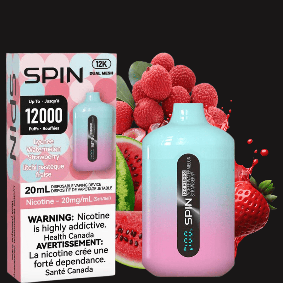 Spin Vape 12,000 Disposable Vape-Lychee Watermelon Strawberry 20mg Airdrie Vape SuperStore and Bong Shop Alberta Canada