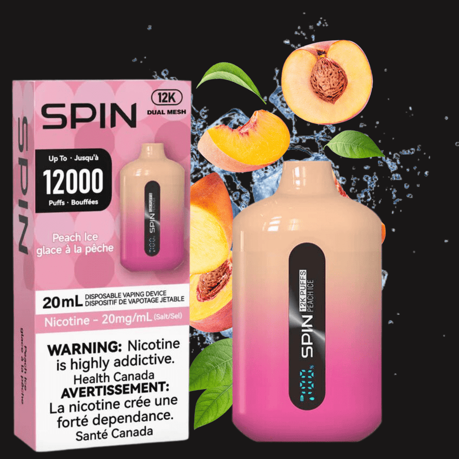 Spin Vape 12,000 Disposable Vape-Peach Ice 20mg Airdrie Vape SuperStore and Bong Shop Alberta Canada