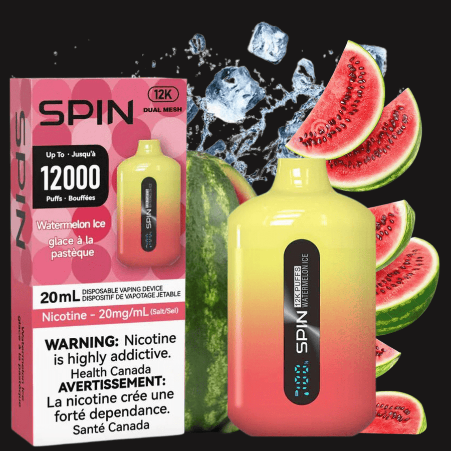 Spin Vape 12,000 Disposable Vape-Watermelon Ice 20mg Airdrie Vape SuperStore and Bong Shop Alberta Canada