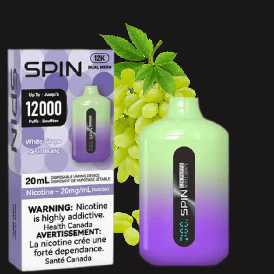 Spin Vape 12,000 Disposable Vape-White Grape 20mg Airdrie Vape SuperStore and Bong Shop Alberta Canada