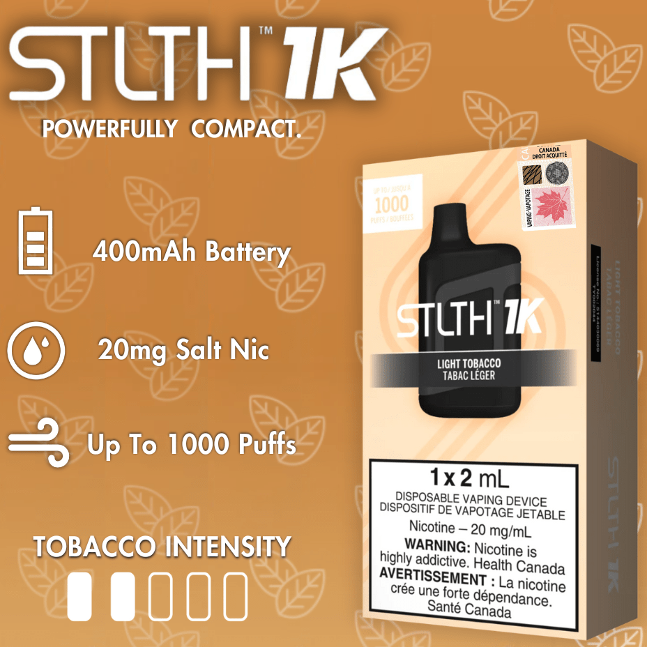 STLTH 1K Disposable Vape-Light Tobacco 20mg Airdrie Vape SuperStore and Bong Shop Alberta Canada