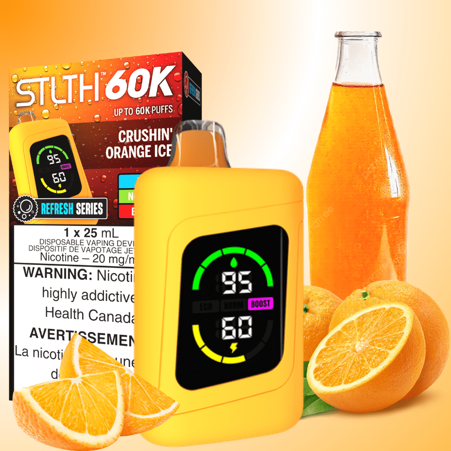 STLTH 60K Disposable Vape REFRESH-Crushin' Orange Ice 20mg / 60000 Puffs Airdrie Vape SuperStore and Bong Shop Alberta Canada