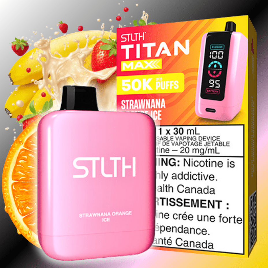 STLTH Titan Max 50k Disposable Vape-Strawnana Orange Ice in Alberta - Airdrie Vape SuperStore & Bong Shop STLTH Titan Max 50k Disposable Vape-Strawnana Orange Ice in Alberta - Airdrie Vape SuperStore & Bong Shop