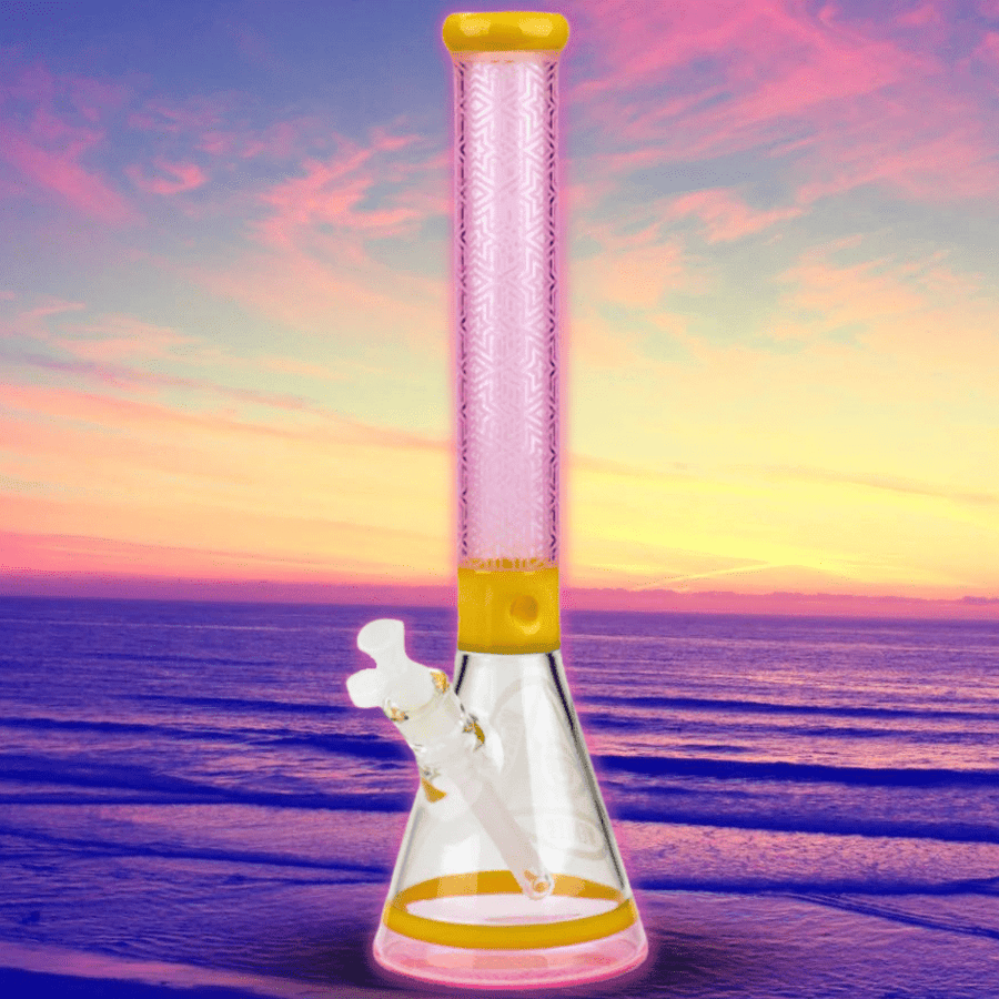 WENEED 7mm Star Party Beaker 18" Pink & Yellow Airdrie Vape SuperStore and Bong Shop Alberta Canada